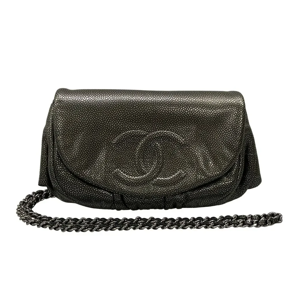 Chanel Half Moon Other Style Wallet Silver Black